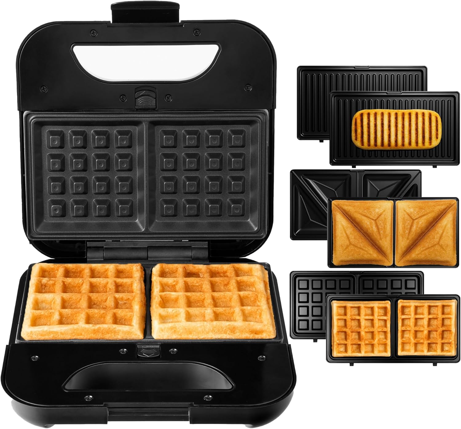 LEHMANN - Appareil 3 en 1 - plaques échangeables - gaufres, panini, croque monsieur, antiadhésif