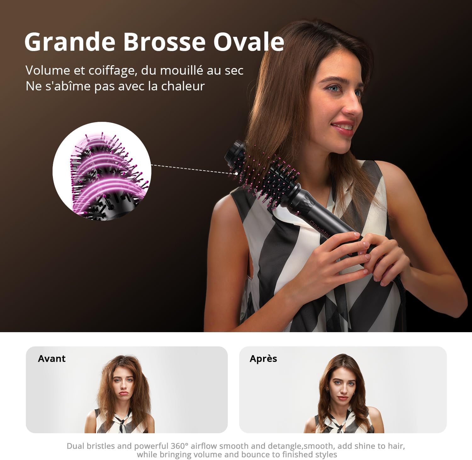 Brosse soufflante 7 en 1 - multifonction, ionique, 110 000tr/min