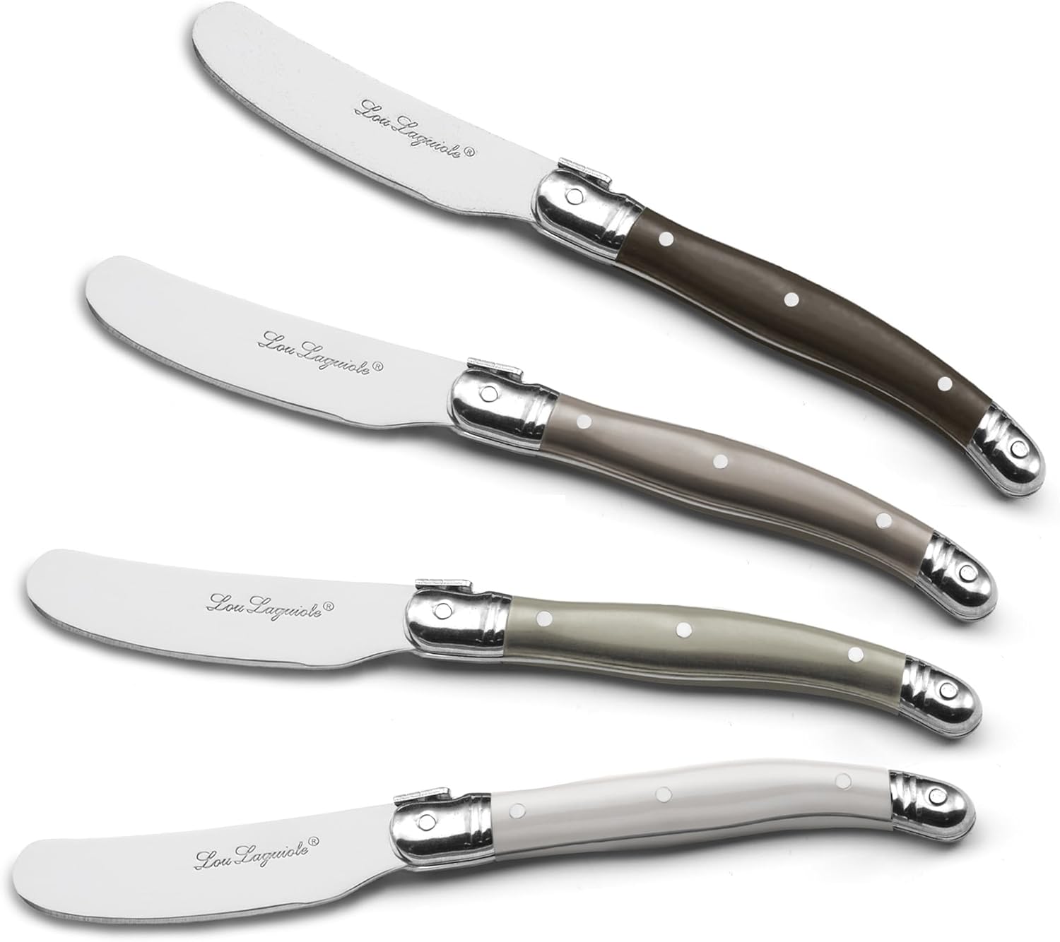 Lou Laguiole - Tradition - Coffret bois 4 tartineurs inox brillant, couleurs variées