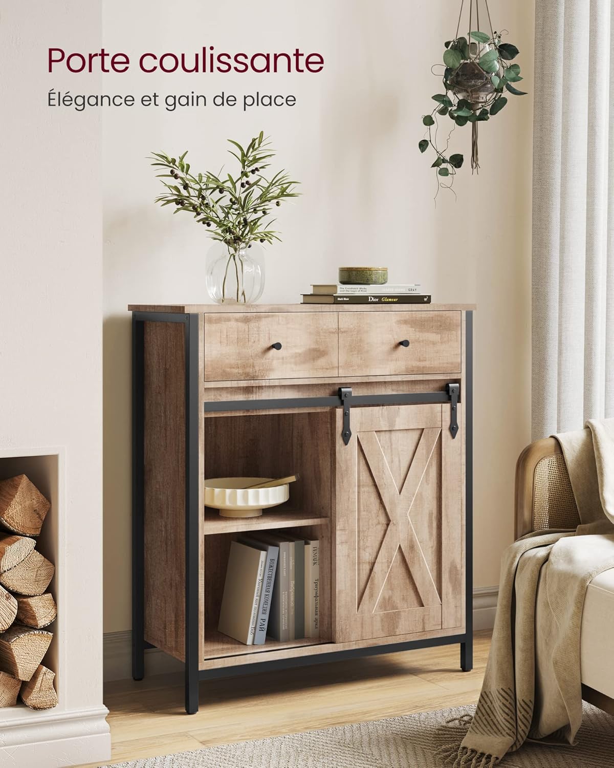 VASAGLE - Buffet cuisine, commode, 30x70x80cm, portes coulissantes, étagères réglables - LSC100B50
