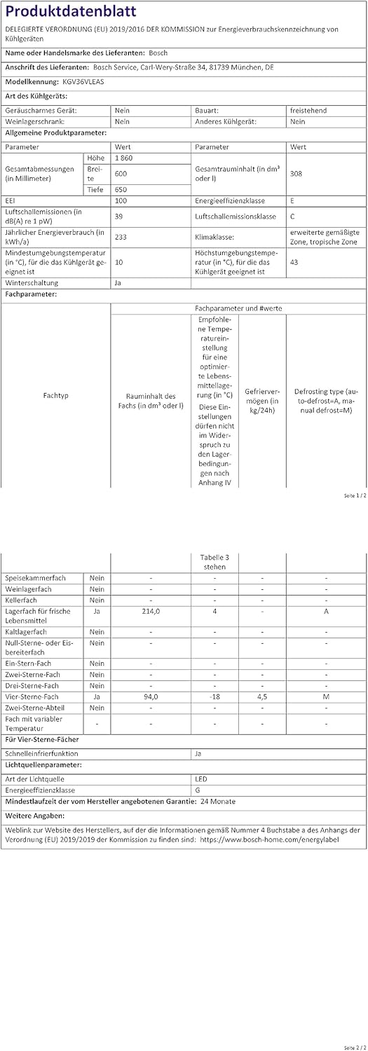 Bosch - réfrigérateur congélateur Série 4 - 186x60cm, 214L/94L, inox - KGV36VLEAS