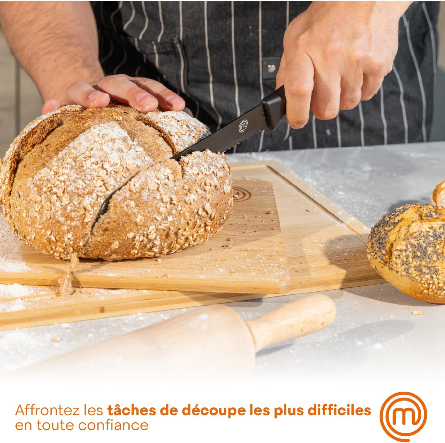MasterChef - Bloc couteaux cuisine - inox, lame chef, manche ergonomique