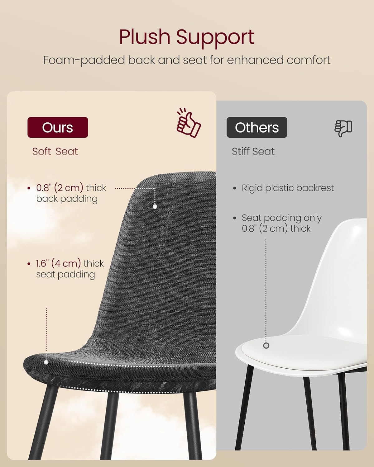 VASAGLE - chaises salle à manger lot de 2, métal, tissu facile à nettoyer, pieds réglables, Gris Ardoise - KDC187G01