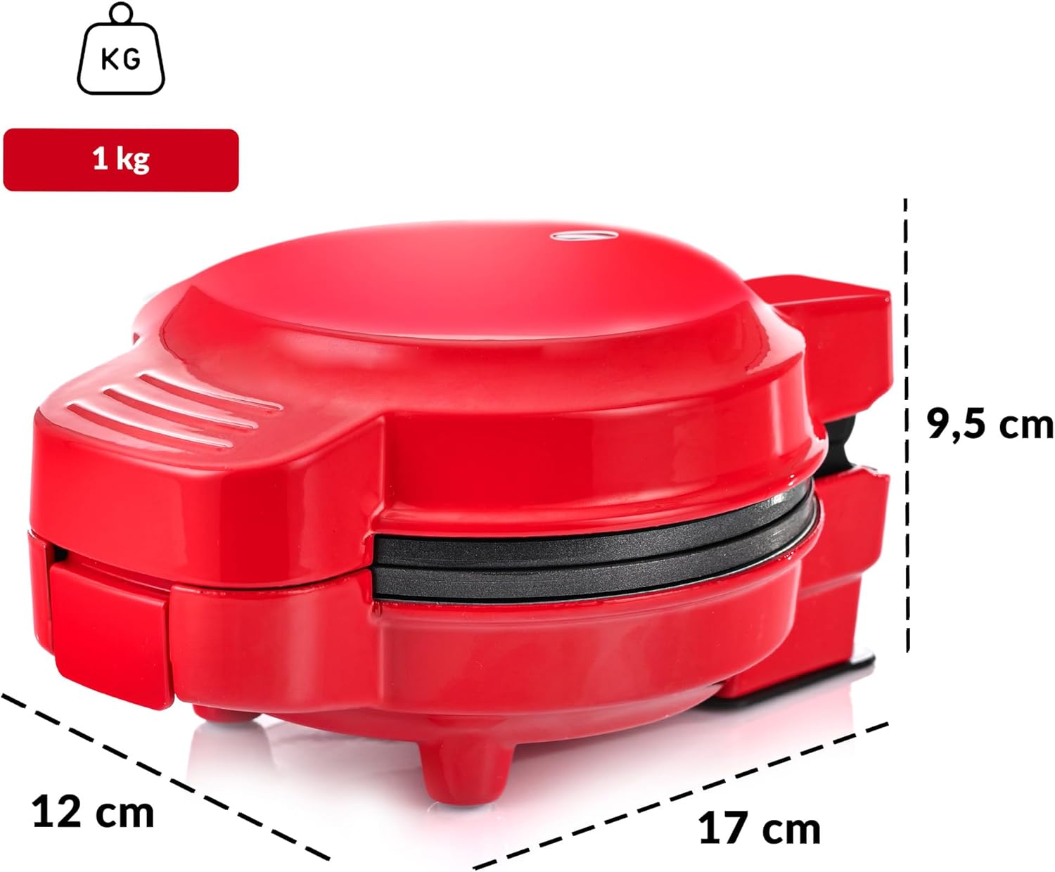 LEHMANN - Mini gaufrier, 4 formes, plaques amovibles, rouge, antiadhésif