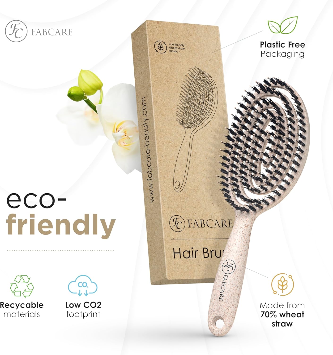 FABCARE - Brosse à cheveux Double Ressort - sanglier, démêlante, beige