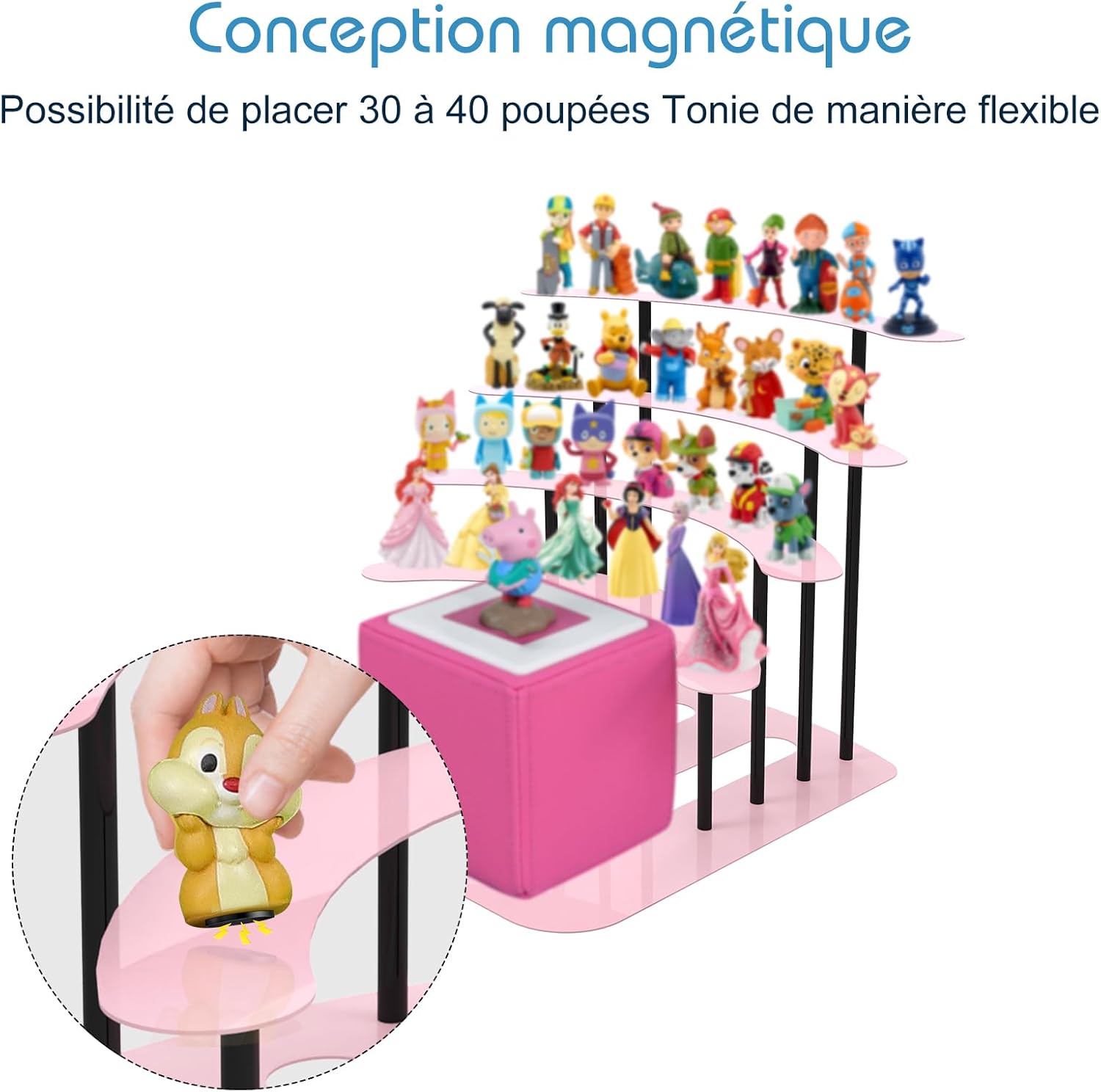 Étagère pour Tonie - présentoir métal, rangement 30-40 figurines, déco chambre enfant, coloris rose