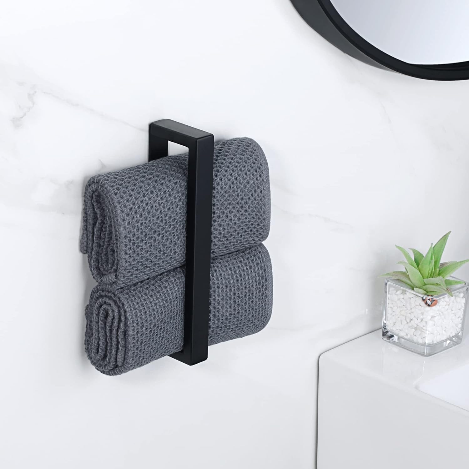 SAYAYO - Porte-serviette mural 20cm - inox noir, sans perçage, EGJF020-B-2023