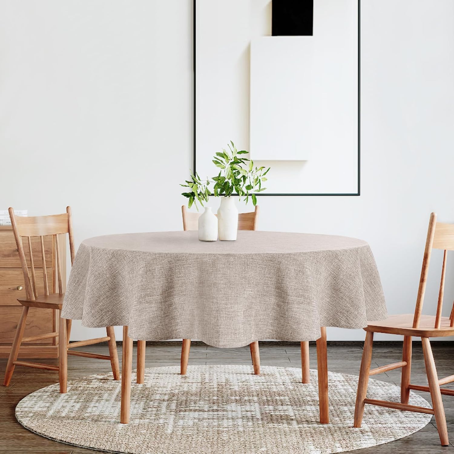 DWCN - nappe ronde effet lin 160 cm - imperméable lavable facile