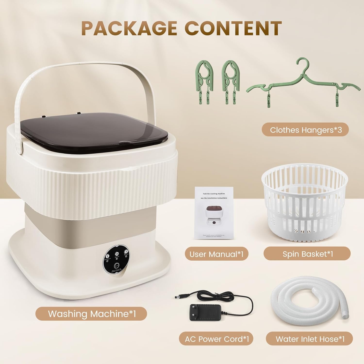 Mini machine à laver - 12L portable, panier séchage, compacte, kaki