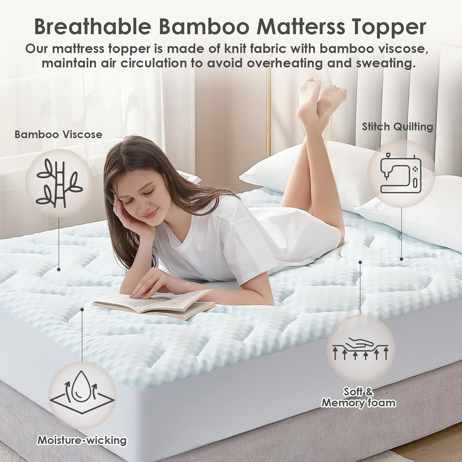 EHEYCIGA - Surmatelas mémoire de forme 140x190, rafraîchissant, poche profonde