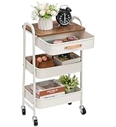 DOEWORKS Chariot de Rangement en Métal avec Tiroir Chariot de Cuisine en à 3 Niveaux, Chariot Rou...