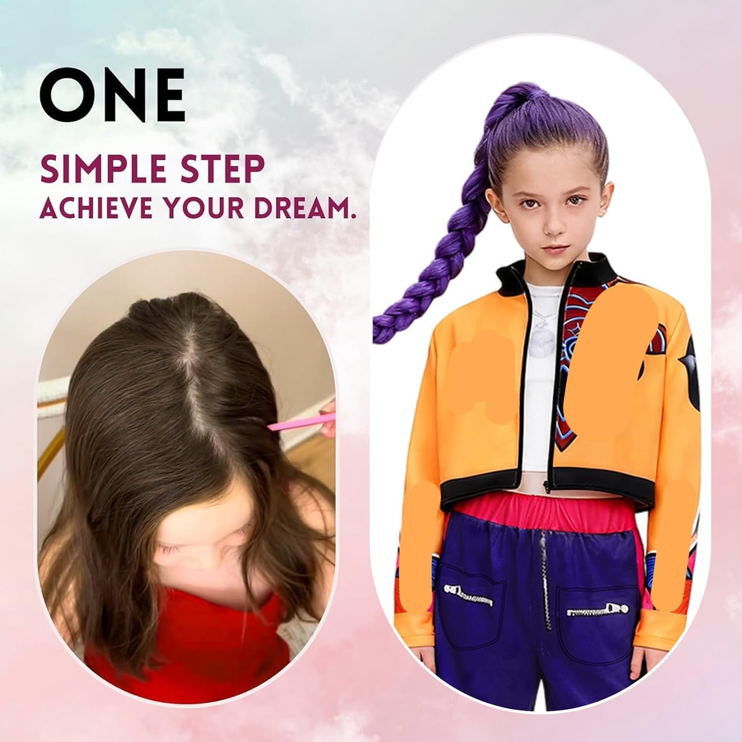 Perruque Cosplay Animé Enfant - violette tressée - accessoires cheveux pour Halloween, Comic Con, carnaval