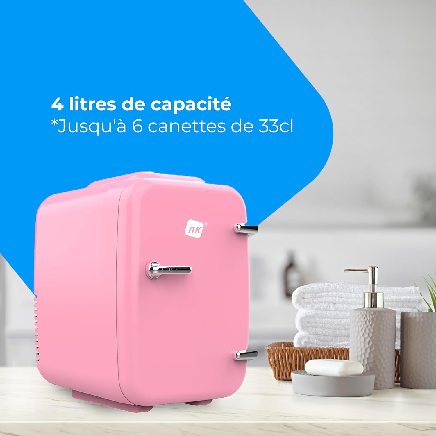 NK - Mini réfrigérateur 4L - portable, froid/chaud, 12V/220V, rose
