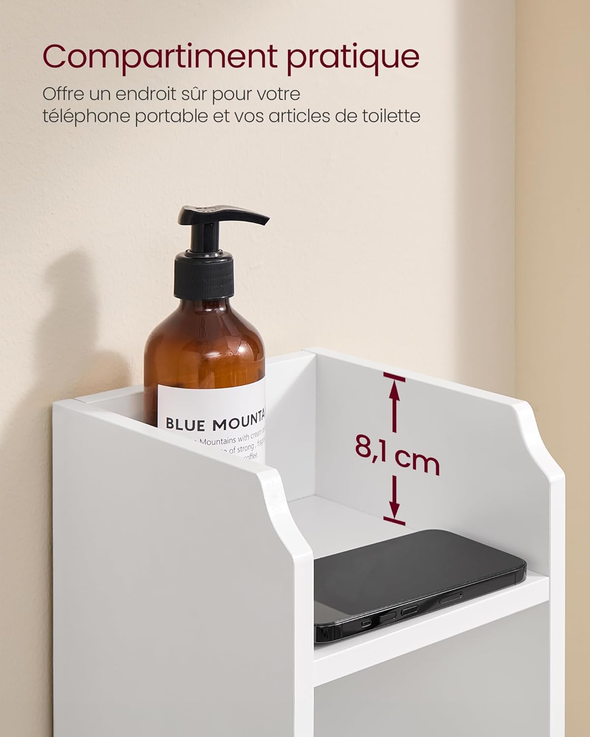 VASAGLE - meuble salle de bain angle, 20x18x80cm, blanc, portes/étagères réglables, BBC310W01