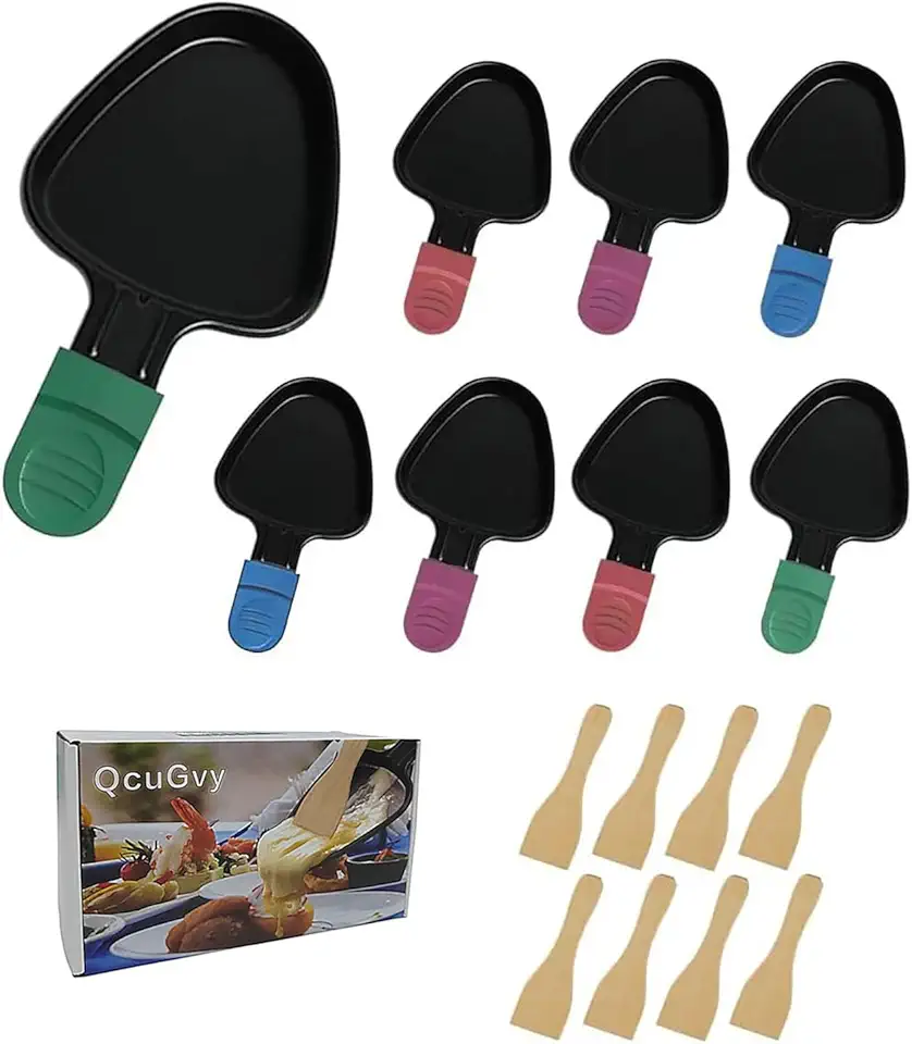 Poêlon à raclette - 18x10cm - antiadhésif, 8 pelles bois, multicolore