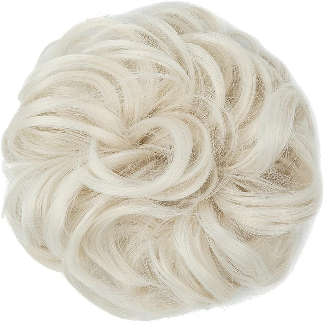 JJstar - Chignon postiche bouclé - Elastique - Cheveux naturel, blond platine