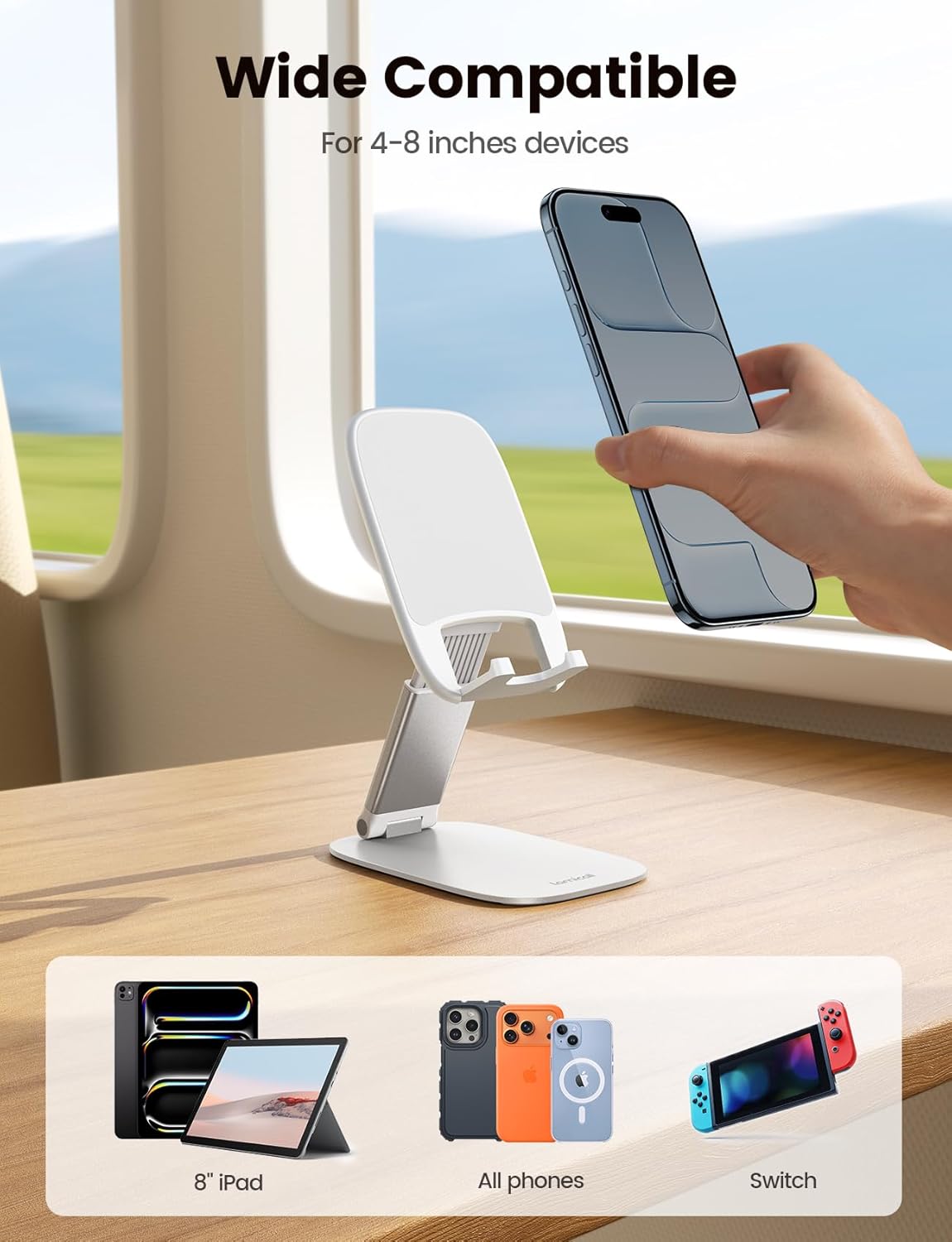 Lamicall - Support Téléphone Bureau - 15mm - Pliable, ajustable, base métal