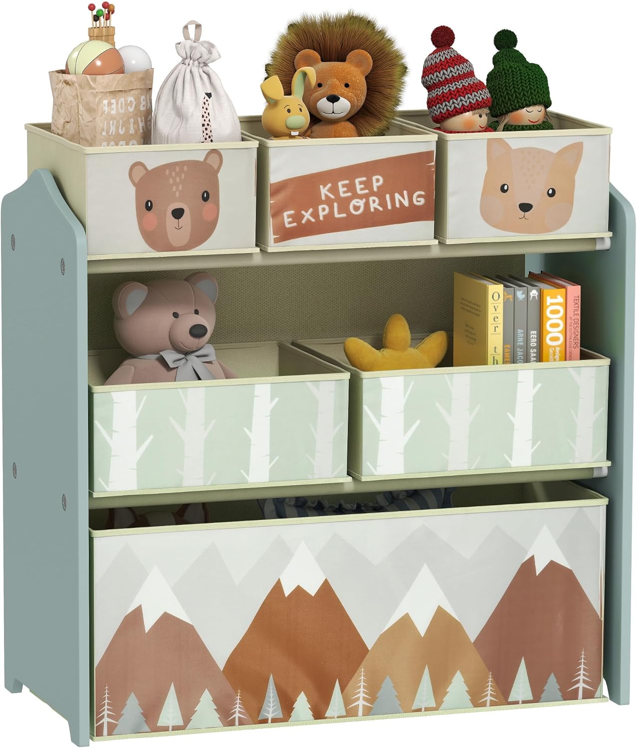 ZONEKIZ - meuble de rangement enfant - 63x30x66 cm, 6 boîtes tissu, vert, ZONEKIZ