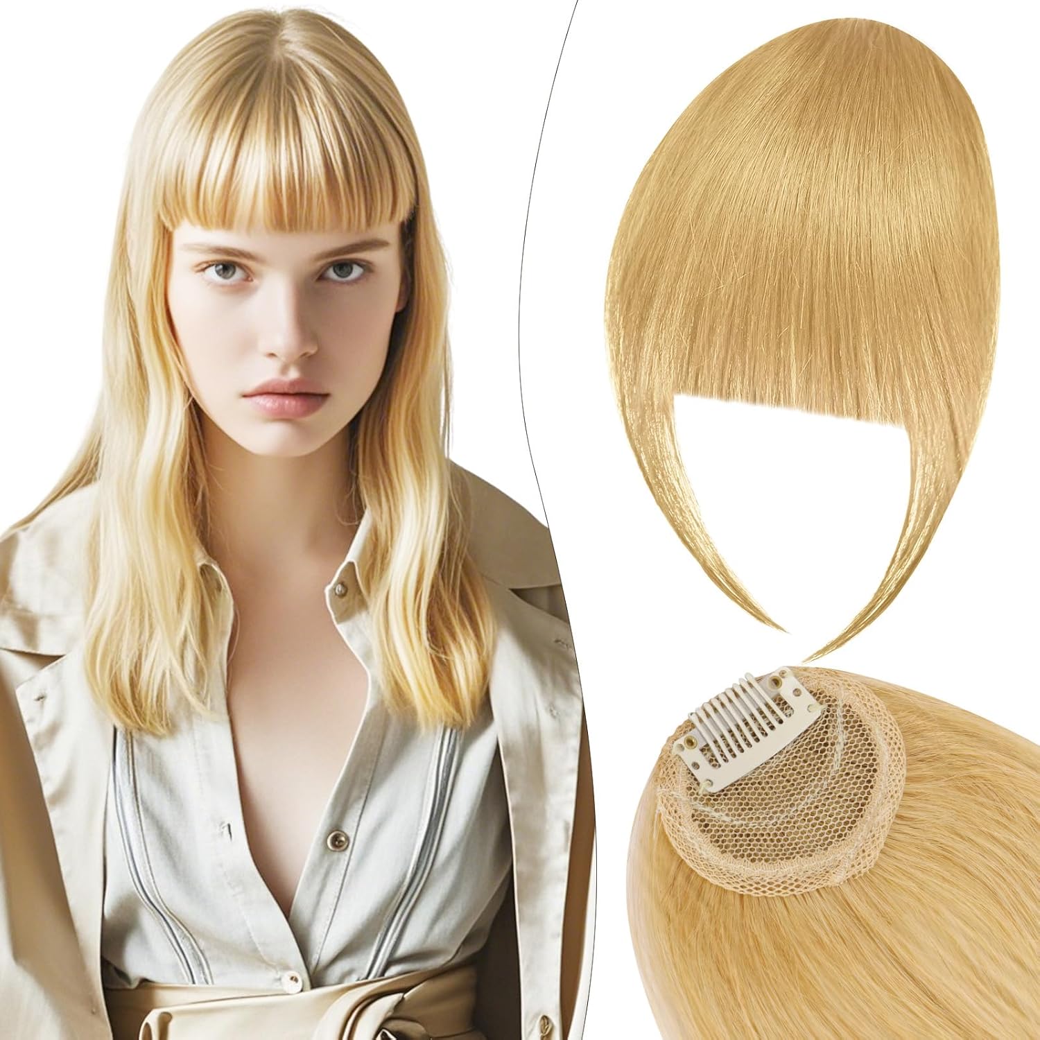 LOPHE - frange à clip tressée cheveux humains - or gris - air bangs femme