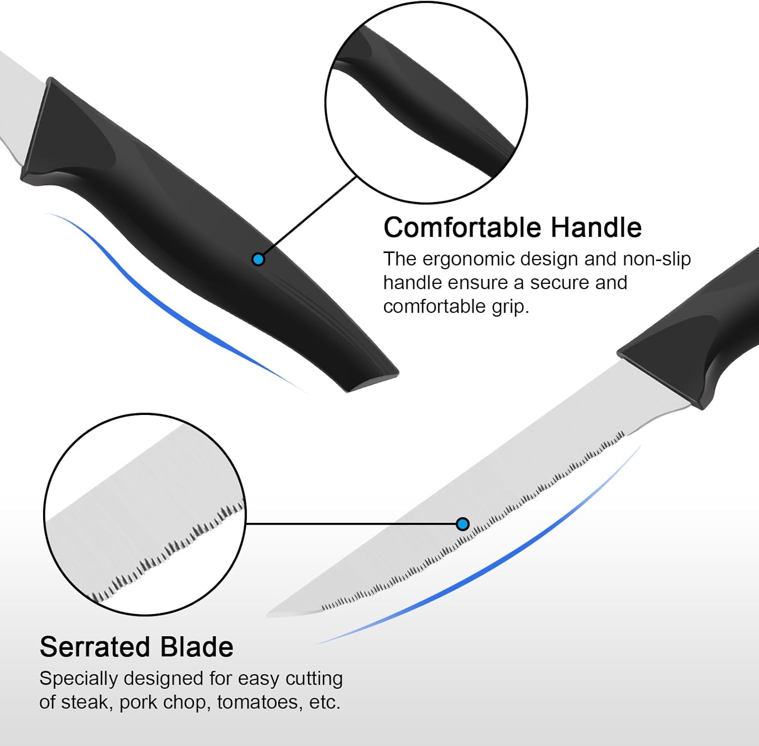 Pleafind - set de couteaux à steak inox, lame dentelée, 8 pièces