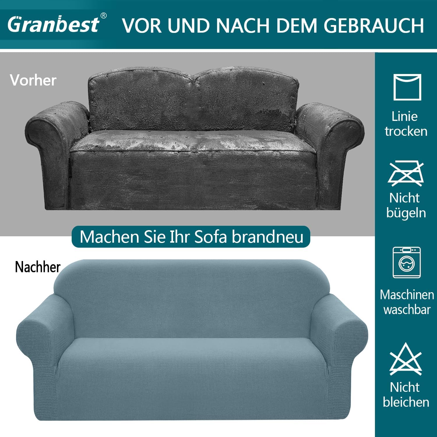 Granbest - housse canapé stretch imperméable 3 places bleu azur