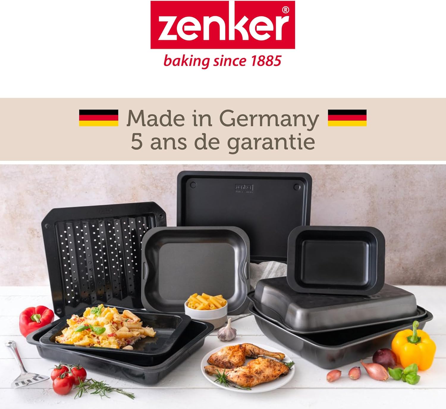 Zenker - plat à four XXL rectangle - 40x34x8 cm - acier noir, grande capacité, 7201