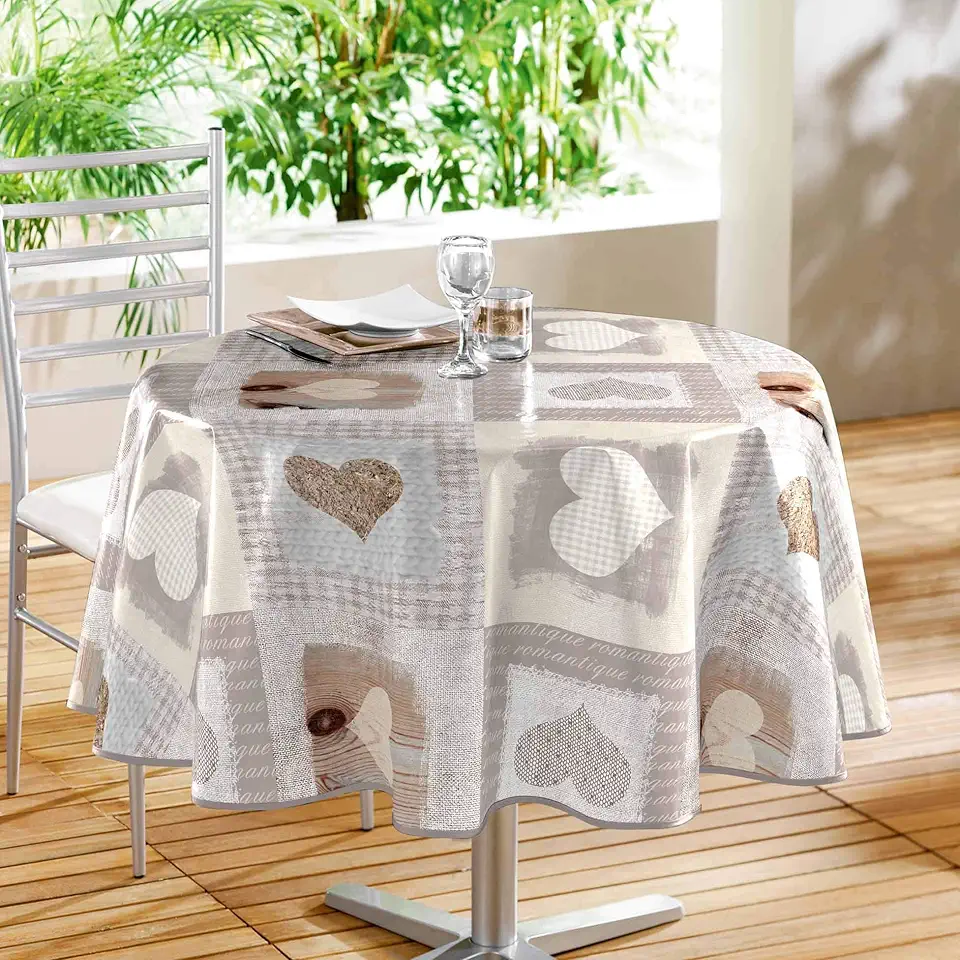 Douceur d'Intérieur - Cosy Coeur - nappe ronde 160 cm - PVC imprimé naturel