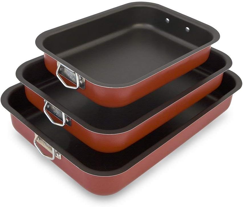 Menax - Plat à four set 3 pièces - poignées - revêtement antiadhésif