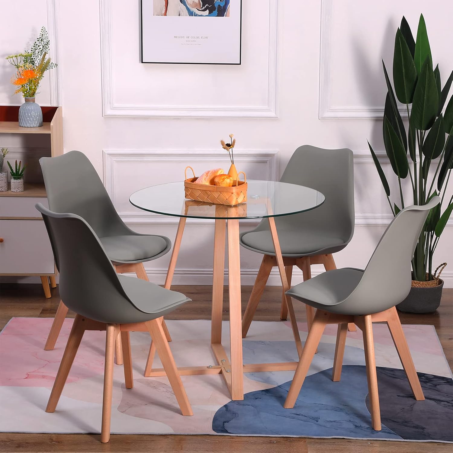 EGGREE - Chaises scandinaves lot de 8 - bois hêtre, rembourrées, grises