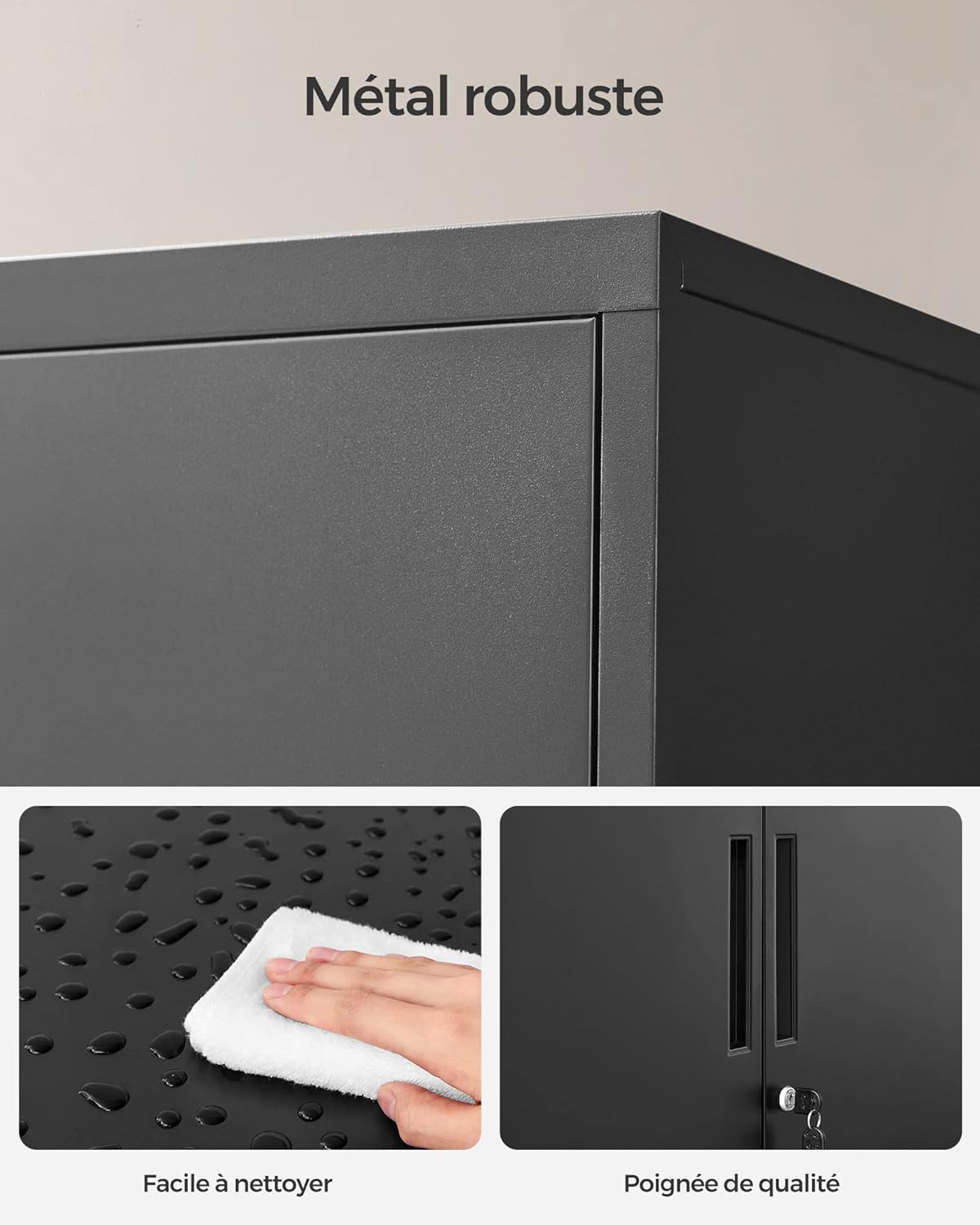 SONGMICS - caisson de bureau 2 portes acier, verrouillable, noir mat, OMC013B01