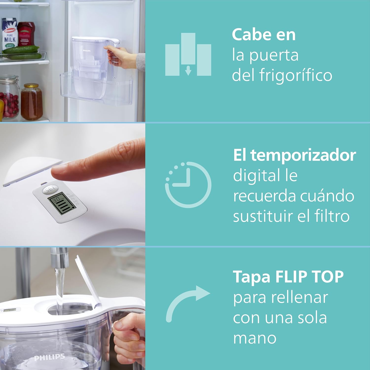 Philips - cartouches filtrantes série Anticalcaire+ - lot de 3 - réduction de dureté, compatible Brita