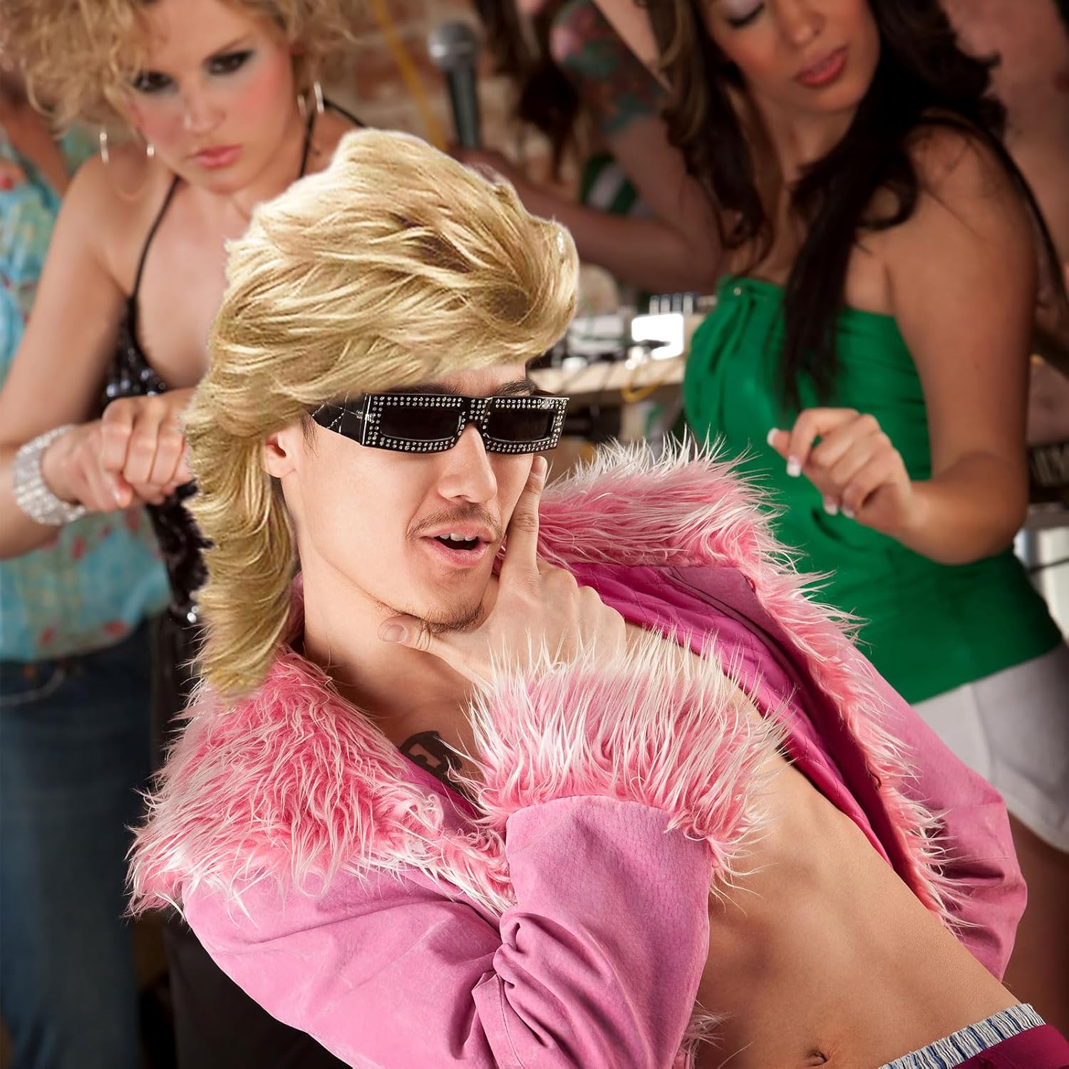 Perruque mulet homme - blond longue bouclée - années 80/90 - idéale cosplay carnaval halloween