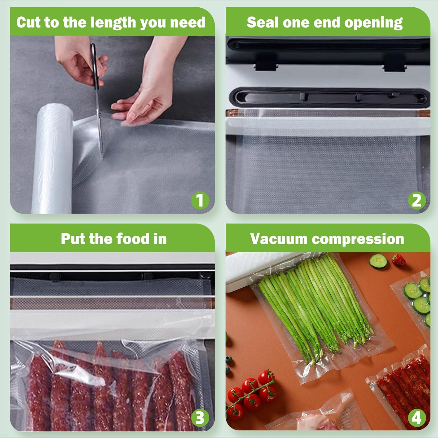 Sac sous vide alimentaire - rouleaux 15x1/20x3/28x5x300cm - sans BPA, certification FDA LFGB