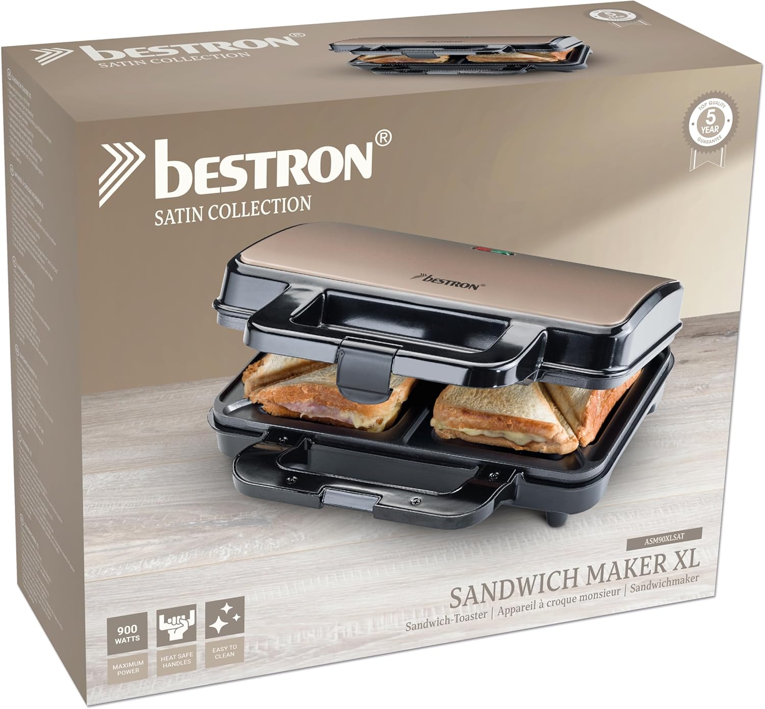 Bestron - Croque Monsieur compact - 2 sandwiches - antiadhésif, température auto, beige