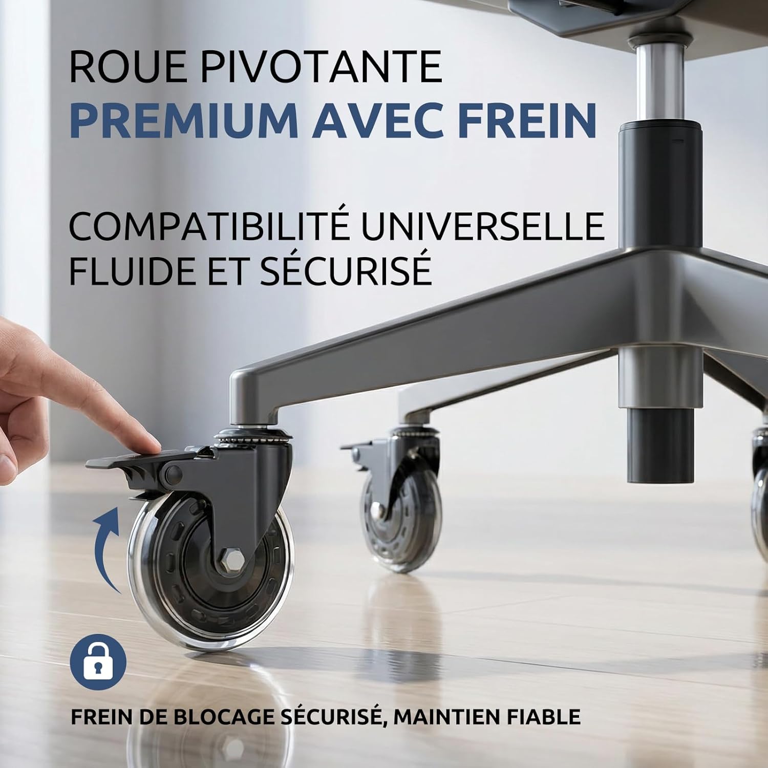 COSYLAND - Set de 5 roulettes 11x22 mm - frein, sols protégés, durable