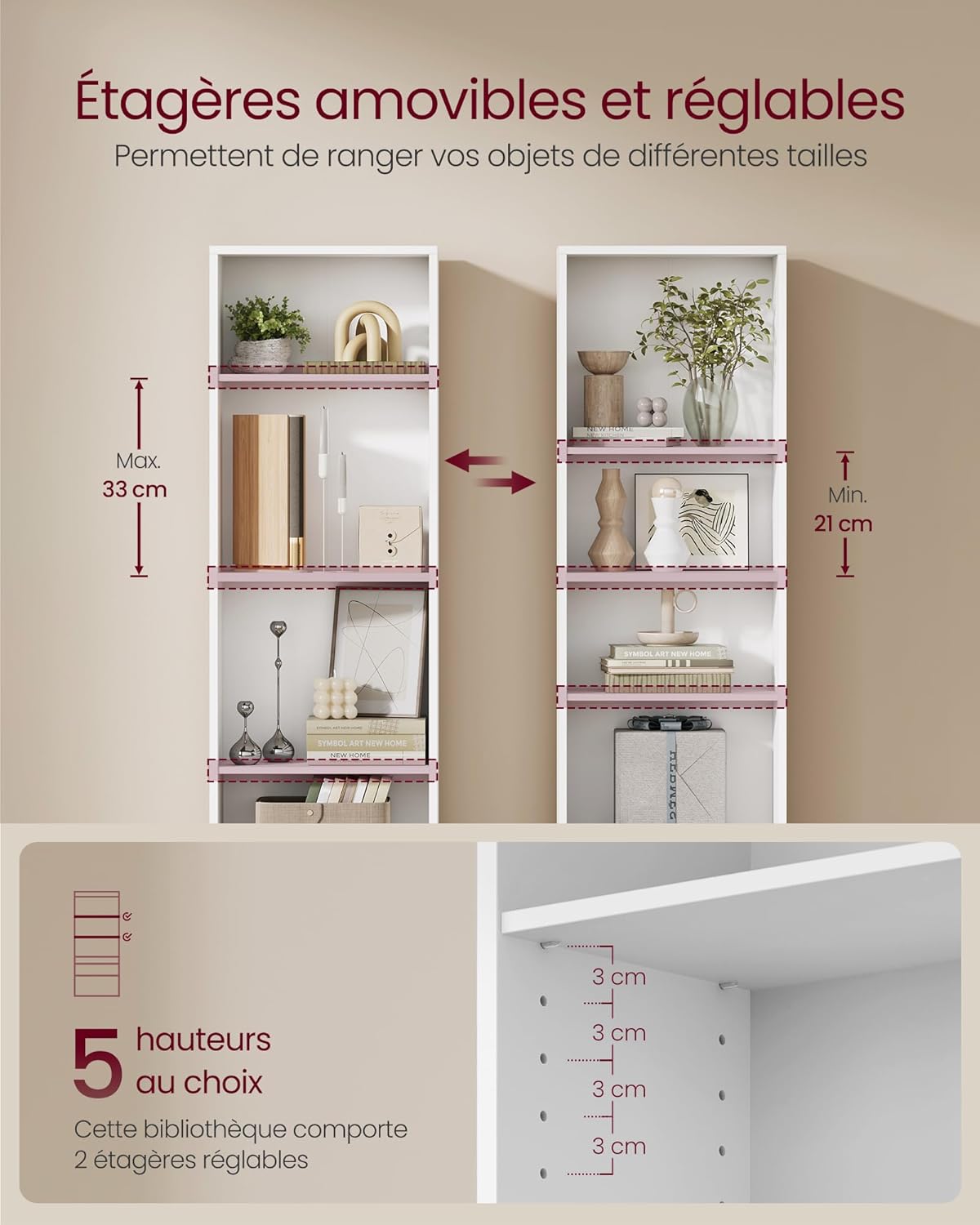 VASAGLE - étagère 4 niveaux - 24x40x121,5 cm, rangement blanc, LBC104W