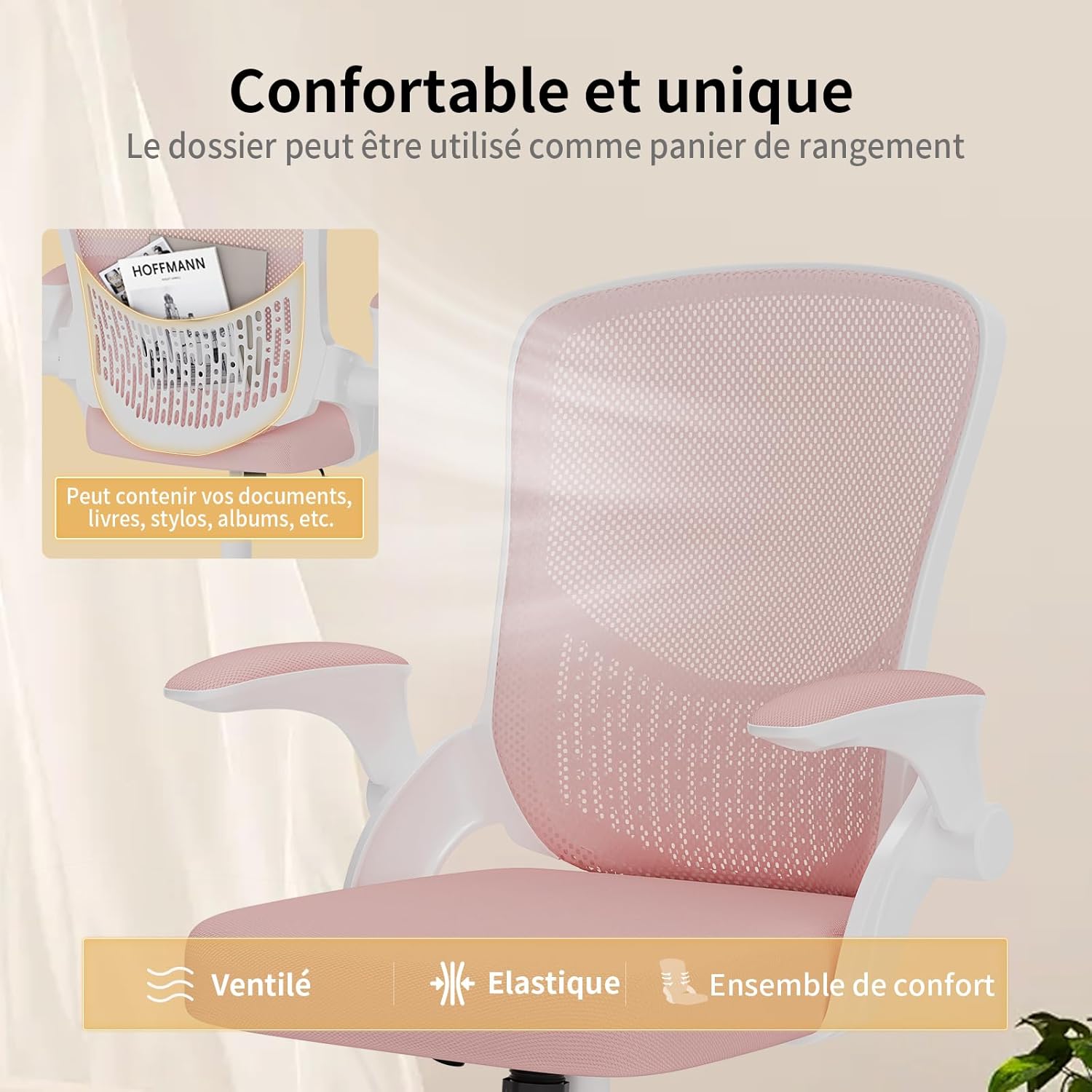 naspaluro - chaise de bureau ergonomique - accoudoirs réversibles, soutien lombaire, hauteur réglable, maille respirante