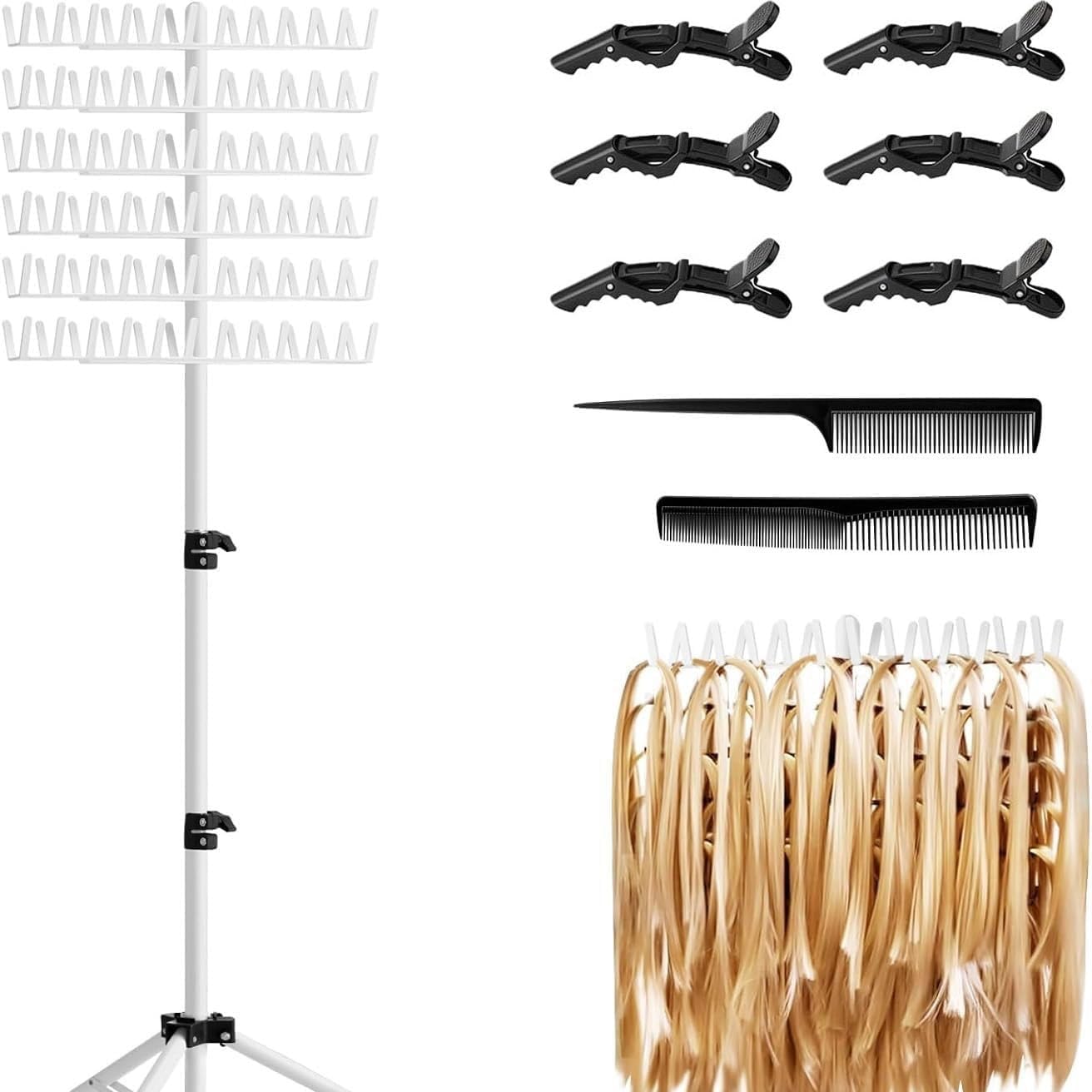 gresonic - support perruque réglable - blanc - 144 pinces incluses