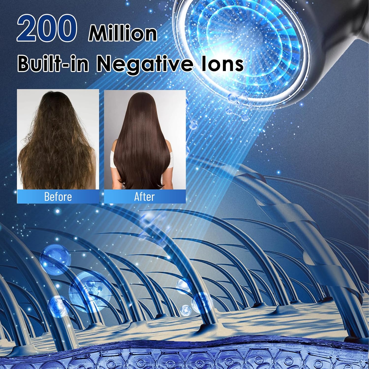 Sèche-cheveux ionique - 2200W - 4 modes, protection surchauffe, diffuseur