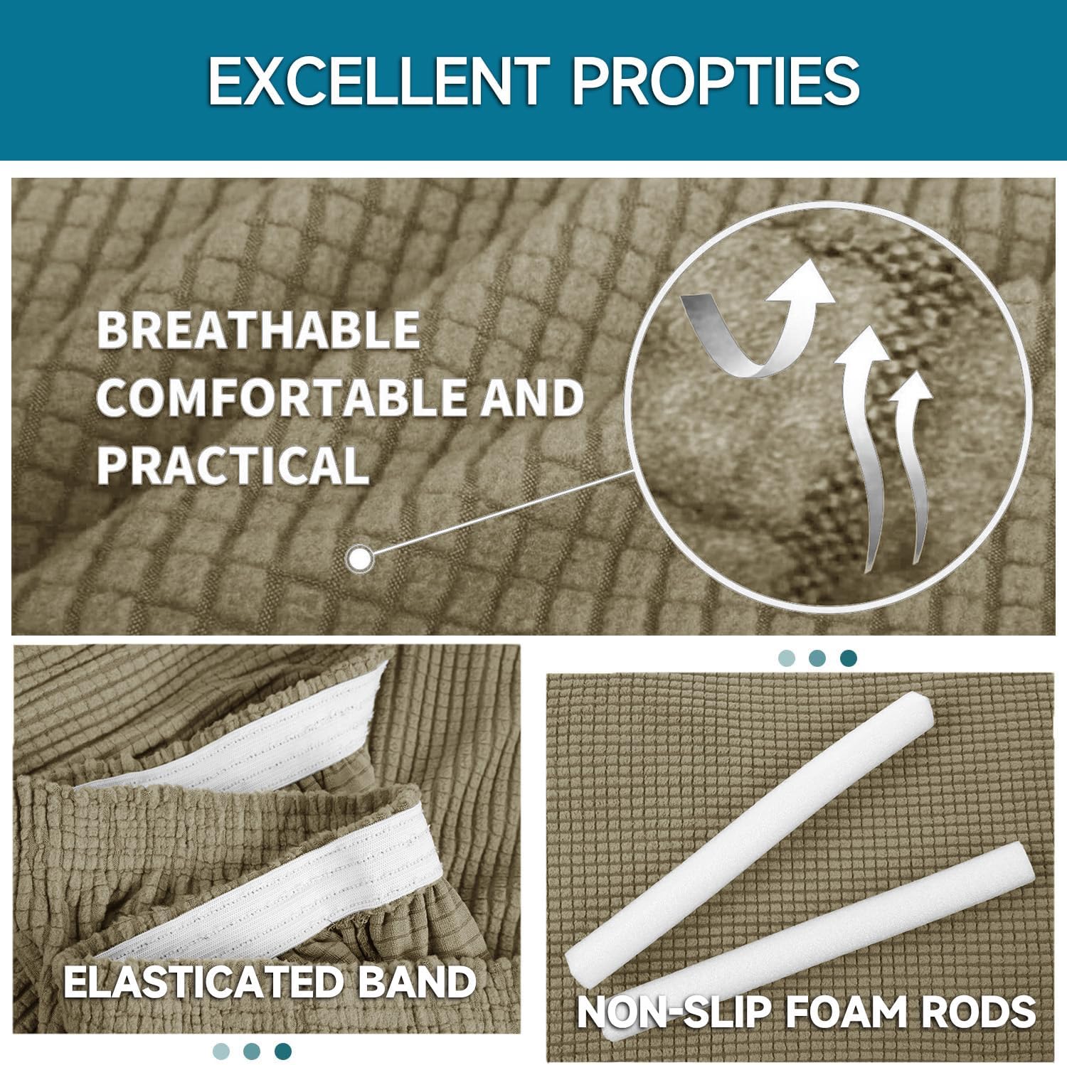 Housse canapé 4 places - extensible, anti-glisse, lavable, khaki