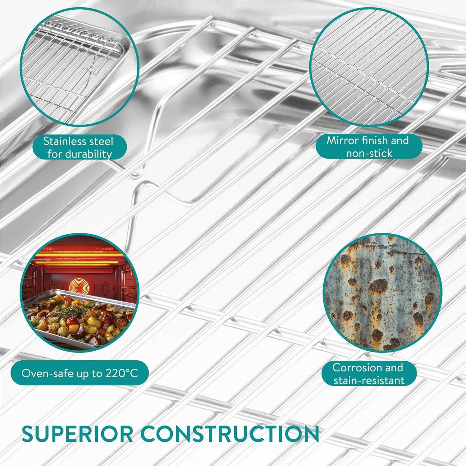 Navaris - bac cuisson inox rectangulaire - 2 tailles - inox avec grille