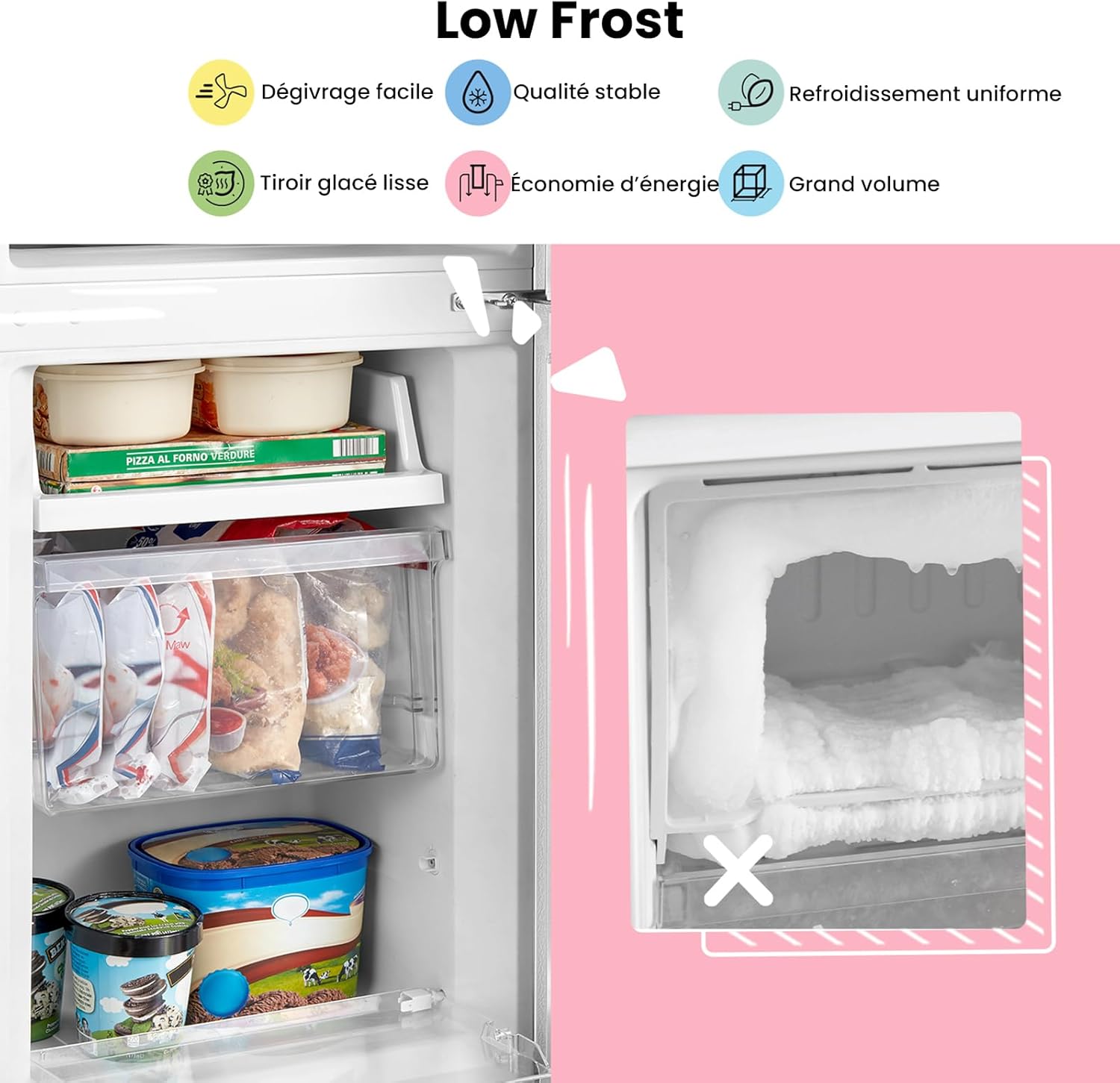 Comfee' - réfrigérateur congélateur - 150 cm - 115L/59L, Low Frost, LED, noir - RCB169DK2(E)