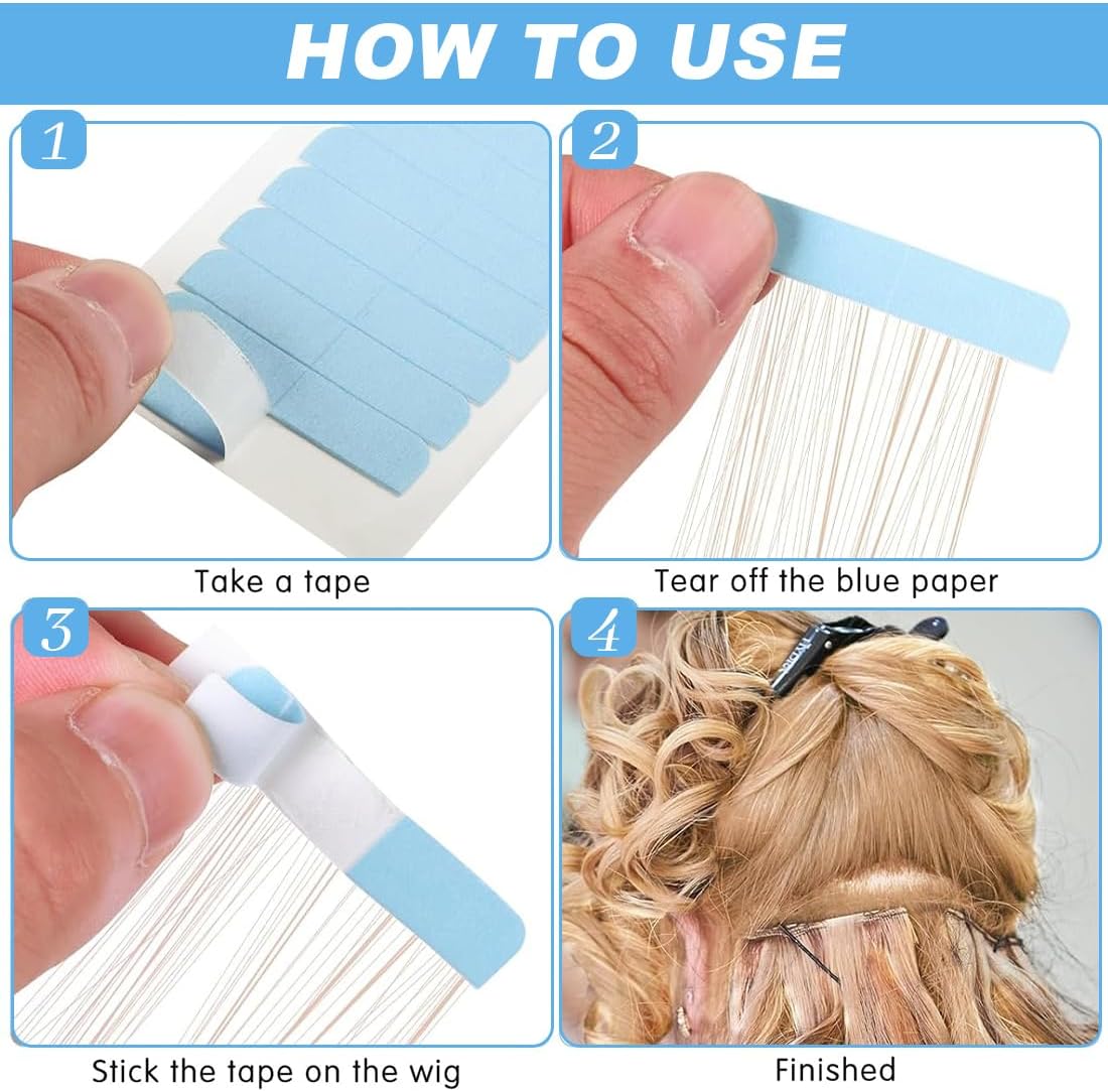 Bande adhésive extensions cheveux - 4x0,8cm - double face, lot 120