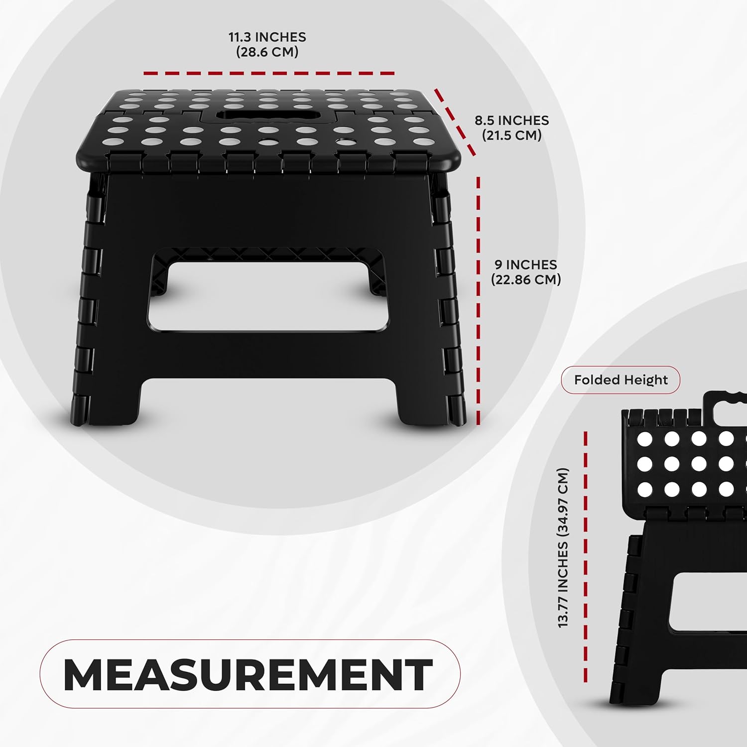 Utopia Home - Tabouret pliant 23 cm - portable, antidérapant, poignée, charge 272 kg