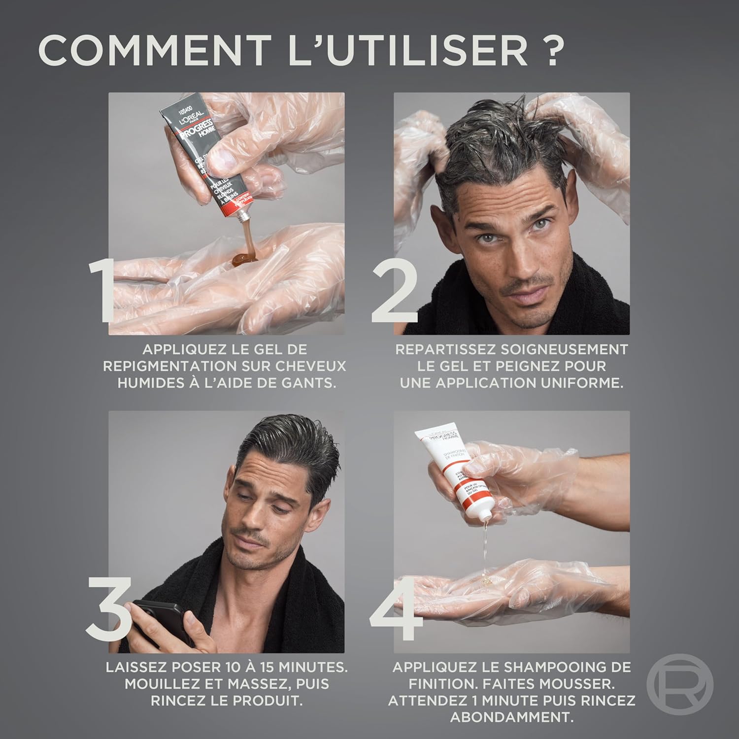 L'Oréal Paris - Progress Homme - gel repigmentant - sans ammoniaque, naturel, 4 applications, tous cheveux