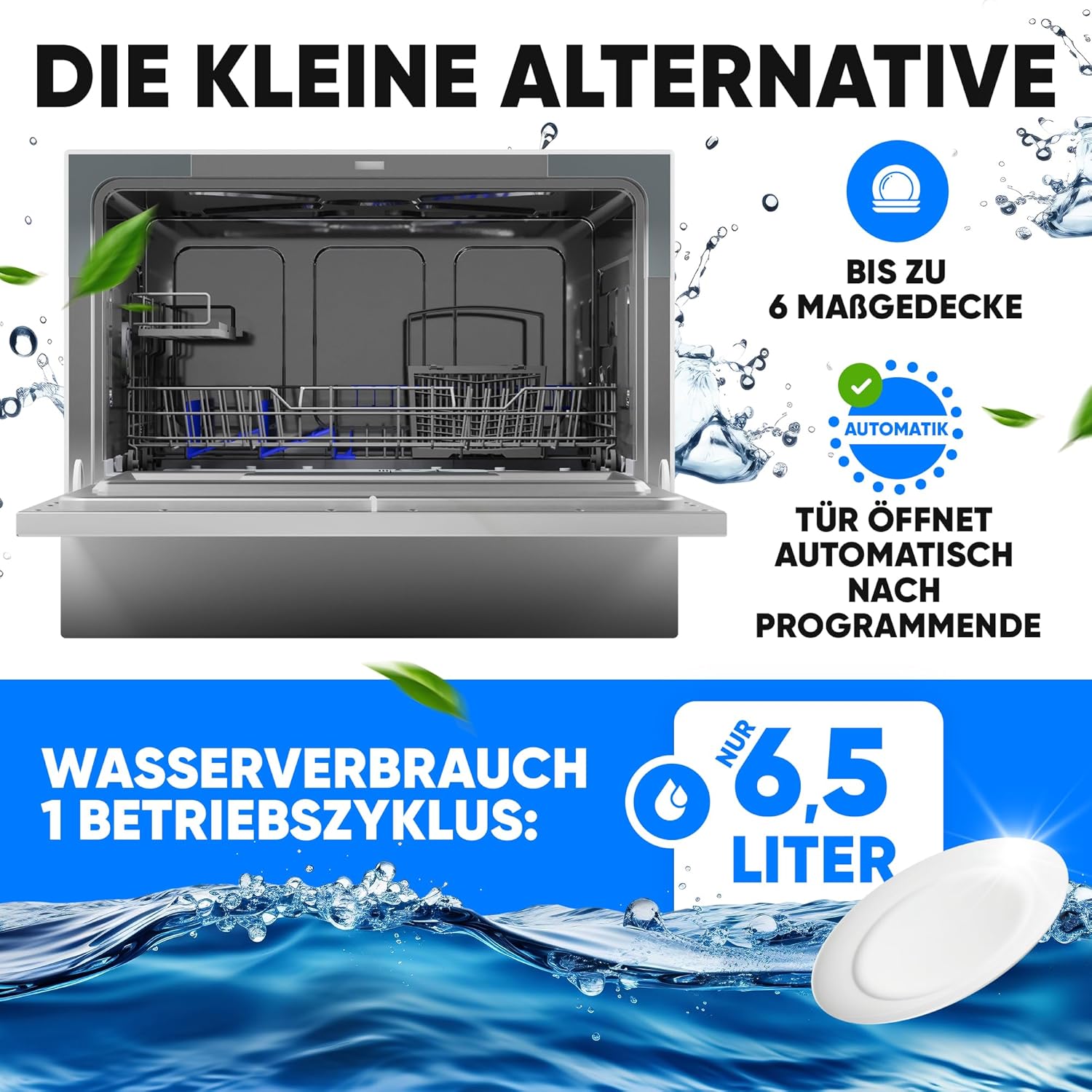 Bomann - lave-vaisselle compact - 43,8x55x50cm - 6 réglages, ouverture auto, TSG7405