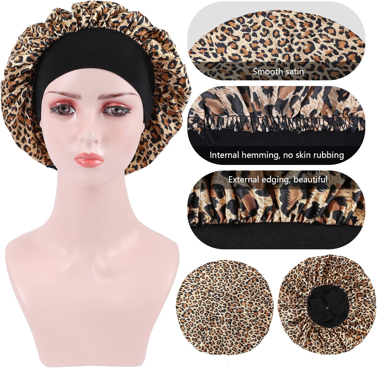 Bonnet satin cheveux nuit femme - lot de 2 - soie douce protectrice