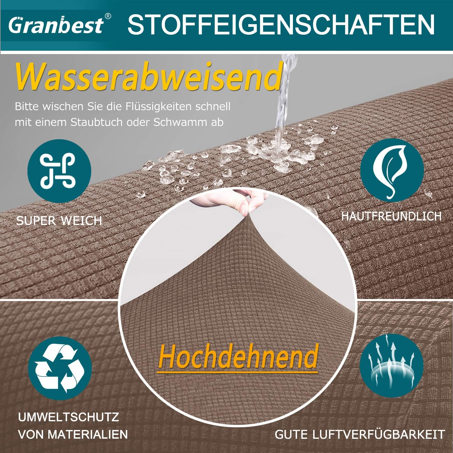 Granbest - housse canapé extensible, 1 place, spandex imperméable, chameau