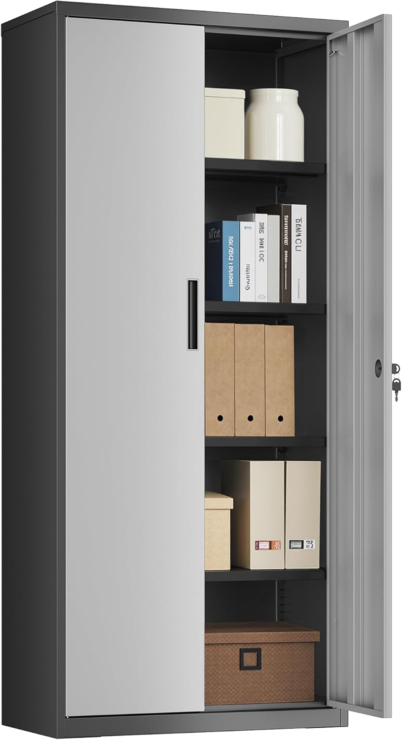 SONGMICS - meuble de rangement acier 40x80x180cm, 5 niveaux, portes verrouillables, étagères ajustables, OMC015S01