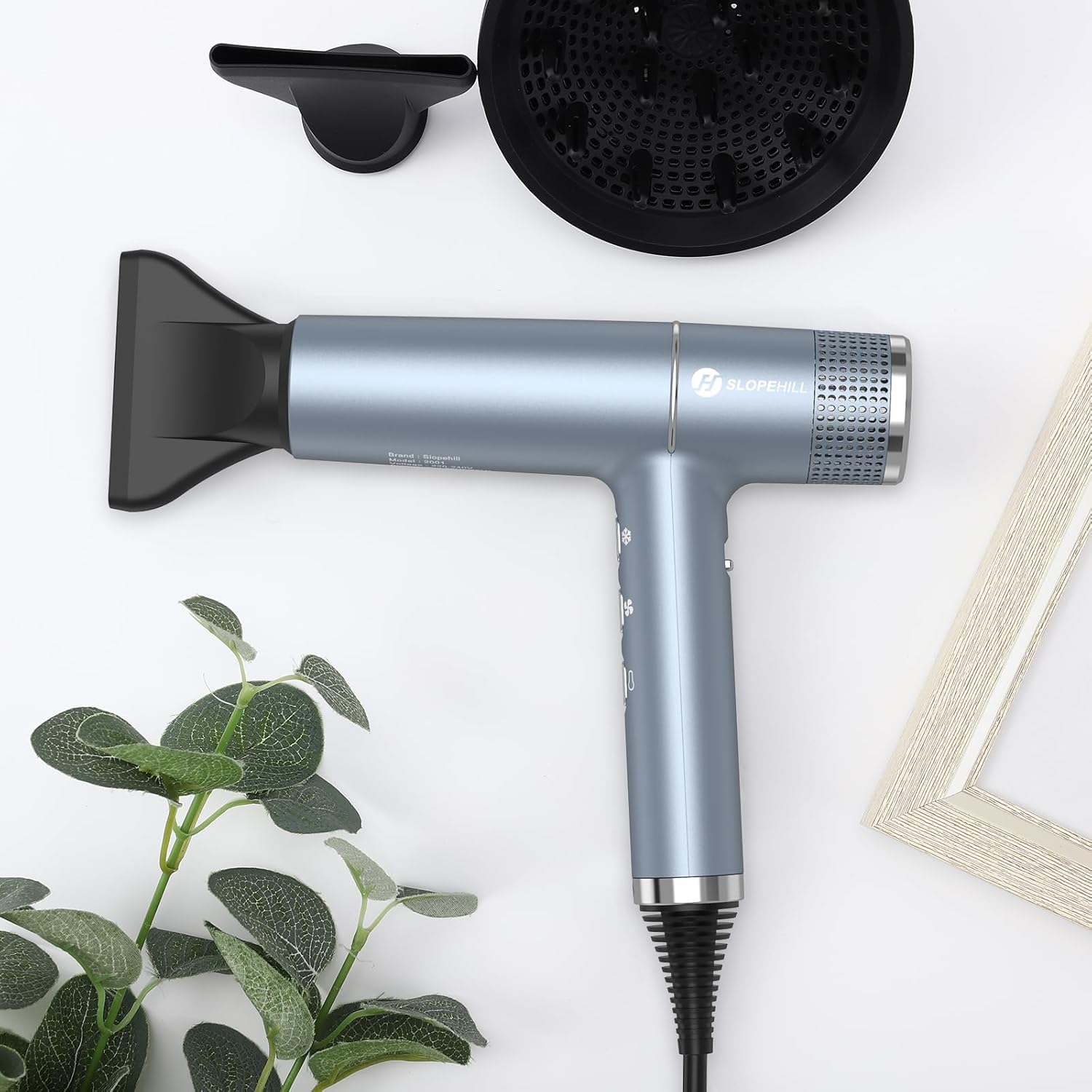 Slopehill - Sèche-cheveux Pro Série - 268g, 2000W - moteur sans balais, micro-filtre, Oxy Active, écran LED